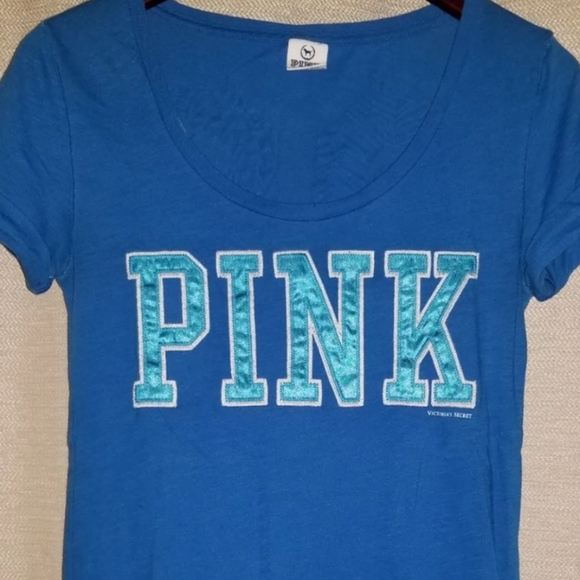 PINK tee shirt blue silk - Picture 3 of 4